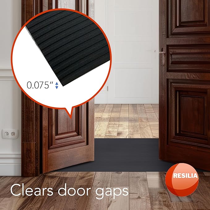 RESILIA Black Plastic Floor Runner - Embossed Wide Rib Waterproof Vinyl, Non Slip, Heavy Duty Protector Mat for Indoor Hardwood, Hard Floors, Garage, Entryway, Kitchen, & Outdoor Use, 27” x 75’