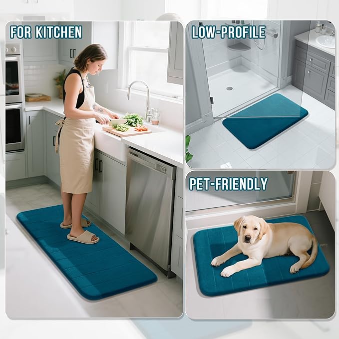 Yimobra Memory Foam Bath Mat, Super Soft Absorbent Bathroom Rug Non Slip 31.5x20 Inch, Quick Dry, Machine Washable Floor Carpet for Tub Shower, Home Decor Accessories, Peacock Blue