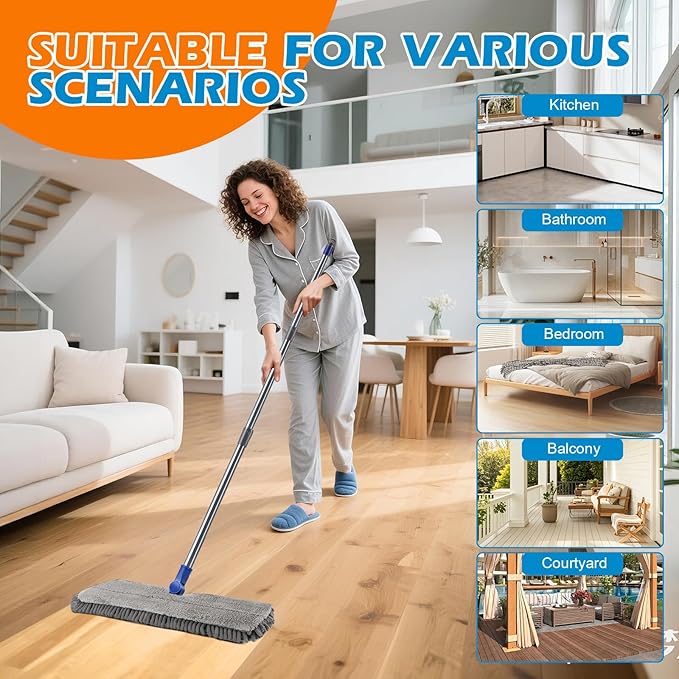 Microfiber Mops for Floor Cleaning, Masthome Dust Mop with 4 Washable Pads, 2-SidedMicrofiber Flip Mop for Wet & Dry Use, Flat Floor Mops for Hardwood, Laminate, Vinyl,Kitchen, Tile -1 Scraper