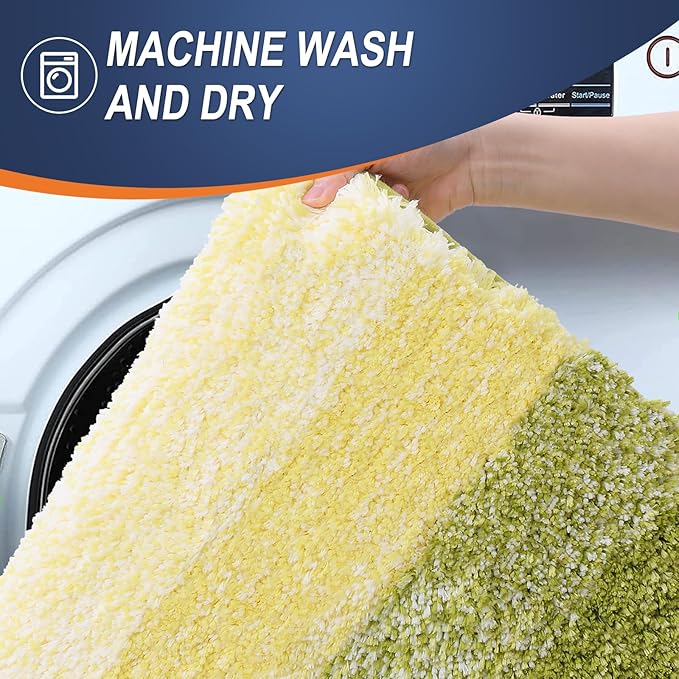 OLANLY Bathroom Rug Set 2 Piece, Soft Absorbent Microfiber Bath Mats and U-Shaped Contour Toilet Rug, Non-Slip, Machine Wash Dry, Plush Shaggy Bath Mats for Bathroom (30"x20"+24"x20", Olive Green)