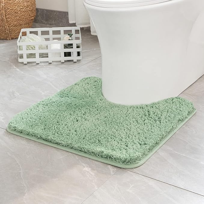 MIULEE Microfiber Toilet Bath Mat U-Shaped Contour Shaggy Bathroom Rugs Non Slip Extra Thick Soft Bath Rug Absorbent Water for Bathroom Commode Machine Washable(24x24 Inch, Sage Green)