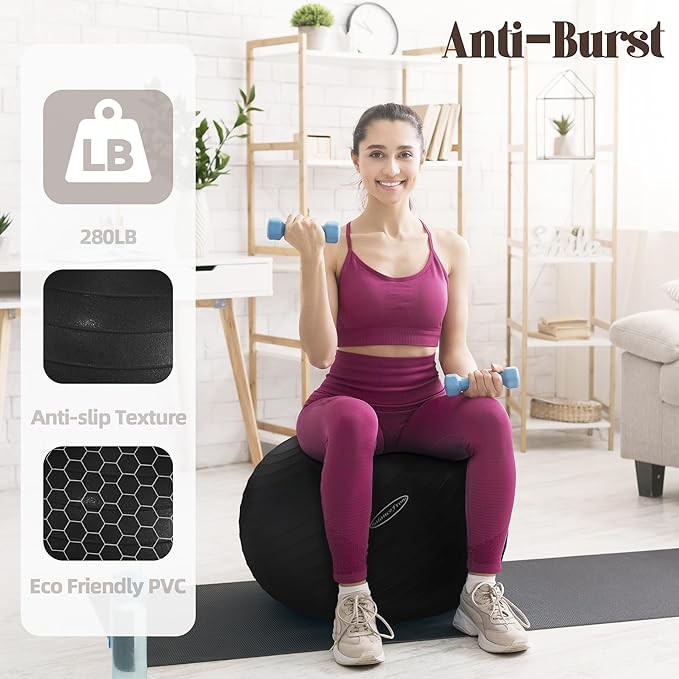 Fitvids Anti-Burst and Slip Resistant Exercise Yoga Fitness Birthing Ball with Quick Pump, 2,000-Pound Capacity, Multiple Colors and Sizes
