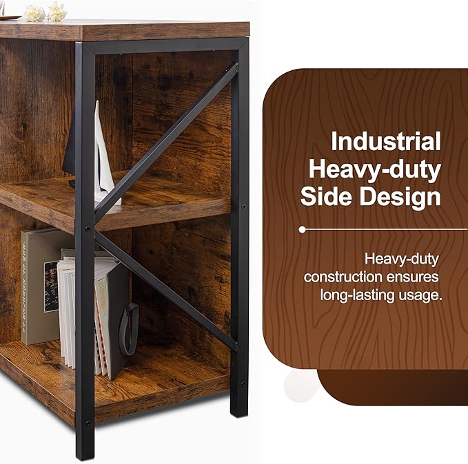8 Cube Storage Organizer Bookshelf, Industrial Horizontal Bookcase, Accent Cubby Shelf, Media Console Table for Living Room, Home Office, 13.6" D x 63" W x 30.9" H, Rustic Brown