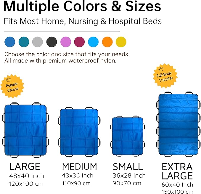 Upgraded 3-Layer Comfort Positioning Bed Pad with Handles Washable Waterproof Transfer Board for Turning Moving Patient Inconvenience Care Transfer Sheet, 36"x 28", Small, Lake Blue