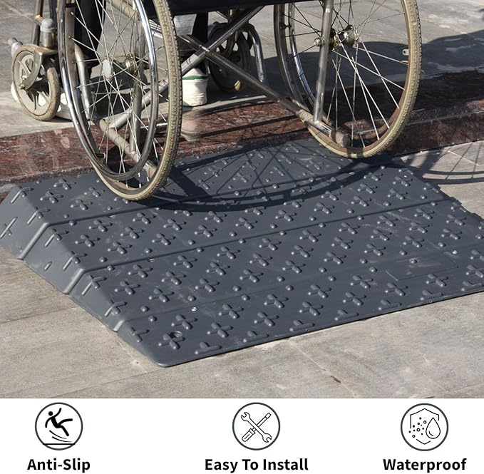 Plastic Slip-Resistant Modular Threshold Ramp - Universal Access Ramp for Wheelchairs, Scooters, Walkers & Safe Pedestrian Passage (4 inch)