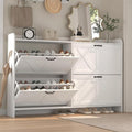 Shoe Storage Cabinet with 4 Flip-Drawers, 46 Inch Narrow Farmhouse Shoe Organizer with Metal Handles & Adjustable Shelves, Freestanding Shoe Rack Cabinet for Entryway, Hallway (White)