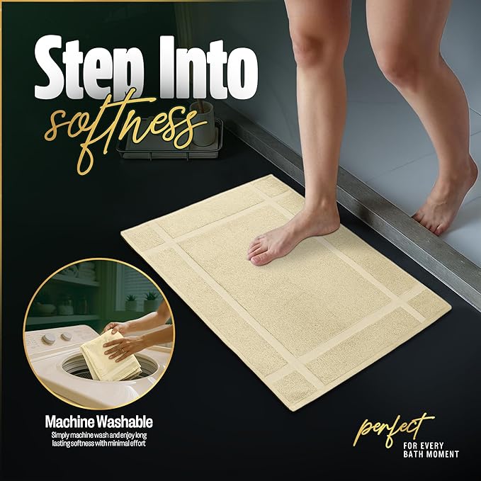 Pearl Linens Pack of 6 100% Cotton Bath Mat 18x25 inches, Soft & Absorbent Quick Dry Bathroom Mat Set, Not Bathroom Rugs, After Shower Mat, Bath Tub Mat, 687 GSM, Machine Washable, Beige