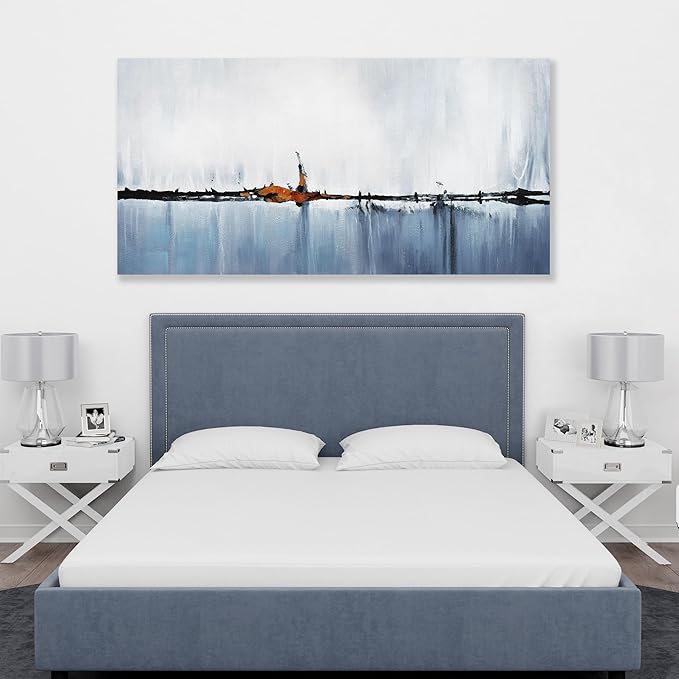 Abstract Wall Decor Modern Abstract Wall Art Blue and White Pictures Canvas Art Wall Decor Framed Artwork for Living Room Bedroom Dining Room Home Office Decor 24"x48"