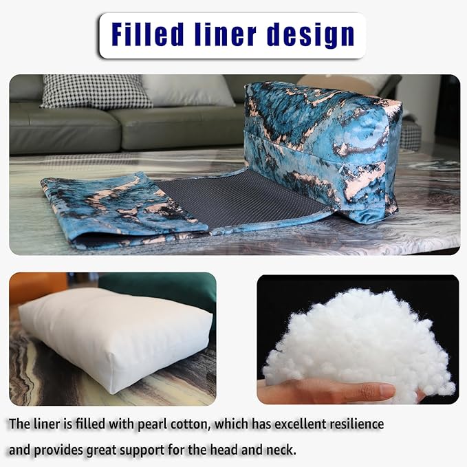 Non-Slip Head Pillow for Recliners - Neck Support Cushion with Velvet Cover for Pain Relief at Home, Office and Travel (Dark Blue)