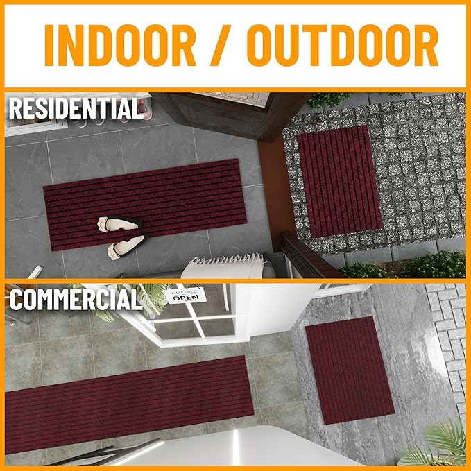 Ottomanson 2'7" x 5' Mud Mat Area Rug Scraper Carpet - Non-Slip, Dirt Trapping for Indoor & Outdoor Use - Ideal for Entryway, Garage, Kitchen, Patio & High-Traffic Areas, Red