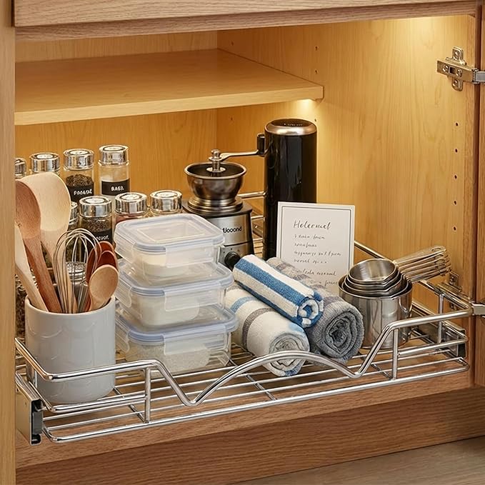 HOLDN’ STORAGE Pull Out Cabinet Organizer, Heavy Duty Caddy w/Lifetime Limited Warranty -22”W x 21”D - Requires At Least 23-1/4” Cabinet Opening, Steel Metal Cabinet Drawers Slide Out, Chrome