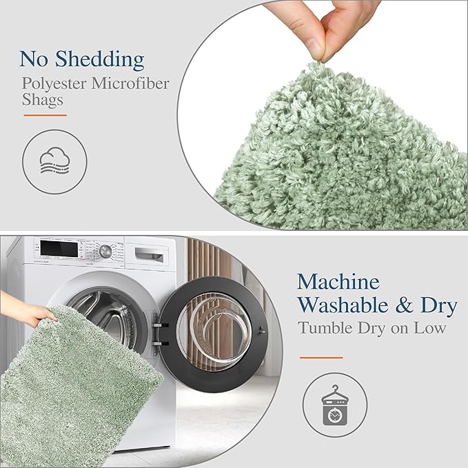 Walensee Bathroom Rug Non Slip Bath Mat (16 x 24, Pale Green) Water Absorbent Soft Shaggy Bathroom Mat Machine Washable Bath Rug Thick Plush Rugs for Shower