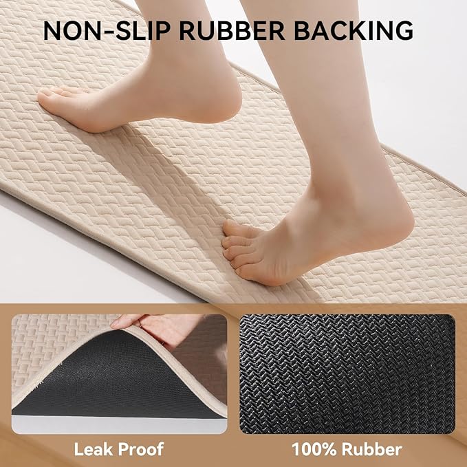 Bathroom Runner Non Slip, Extra Soft Absorbent Quick Dry Bath Mats, Foam Weave Texture Thin Bath Rugs Washable with Rubber Backing, 20" x 59“