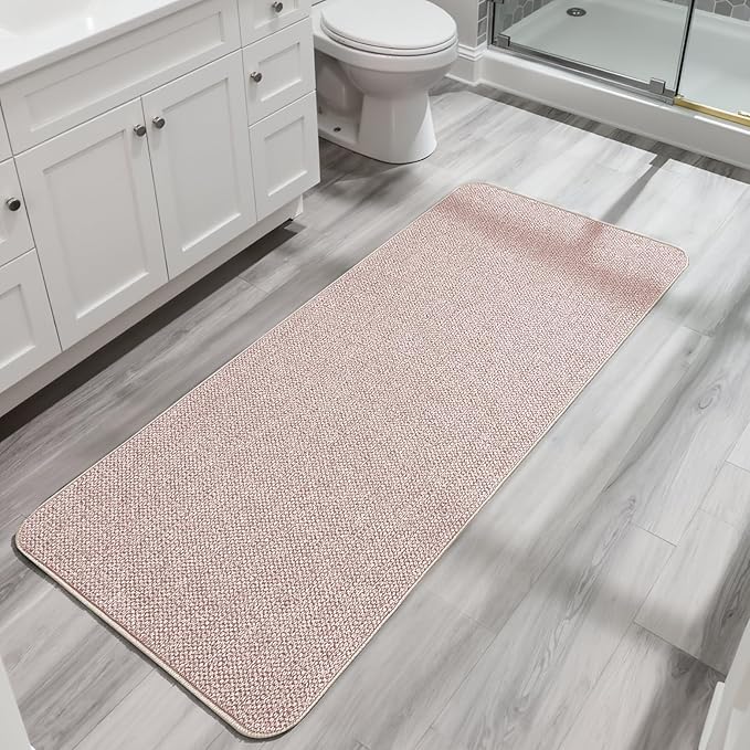 Bath Mat,Ultra Thin Bathroom Runner Rugs,Large Bath Mats for Bathroom,Quick Dry,Non-Slip,Machine Washable,Low Pile,Bath Rug,Shower Outside,Sink,Home Decor Accessories.Beige,2'x5'（24x60inch）