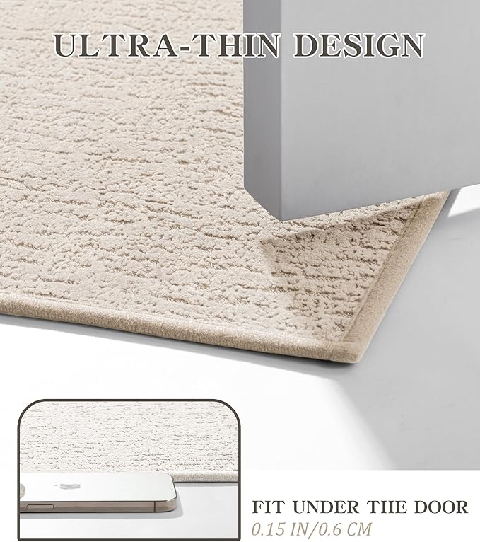 chakme Bathroom Rug Sets 2 Piece, Ultra Thin Bath Rug Set Quick Dry Bath Mat, Absorbent Bath Mat for Bathroom Non Slip Machine Washable, (Light Beige)