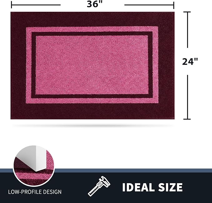 PURRUGS Dirt Trapping Door Mat 24" x 36", Non-Slip/Skid Machine Washable Entryway Rug, Shoes Scraper, Area Rug, Super Absorbent Welcome Mat for Muddy Wet Shoes and Paws, Pink & Burgundy Red