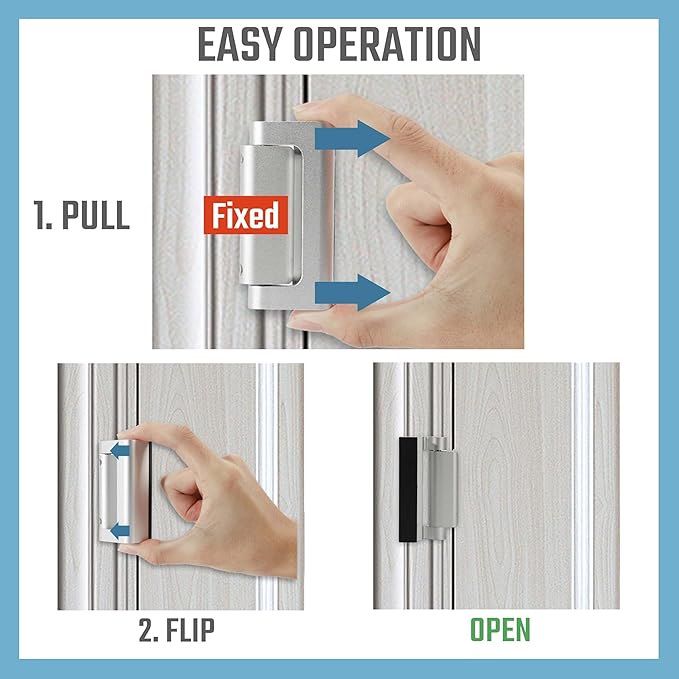 6PACK Home Security Door Reinforcement Lock Childproof, Add High Security to Home Prevent Unauthorized Entry, Aluminum Construction Finish, Frame Lock, Silver