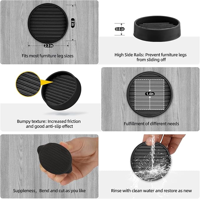 xxxHOLIC Non Slip Furniture Pads, 2” Round Black Rubber Grippers for Hardwood Floors, Anti Skid Furniture Feet Coasters, Bed Couch Stoppers to Prevent Sliding and Floor Scratches, Set of 4