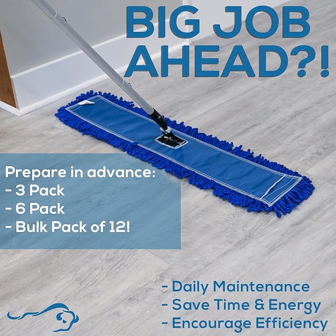 KLEEN HANDLER 6 Pack of 18 Inch Microfiber Dust Mop, Large Washable Commercial Mop Head Replacement, Sweeper, Janitorial Dust Mops, Blue