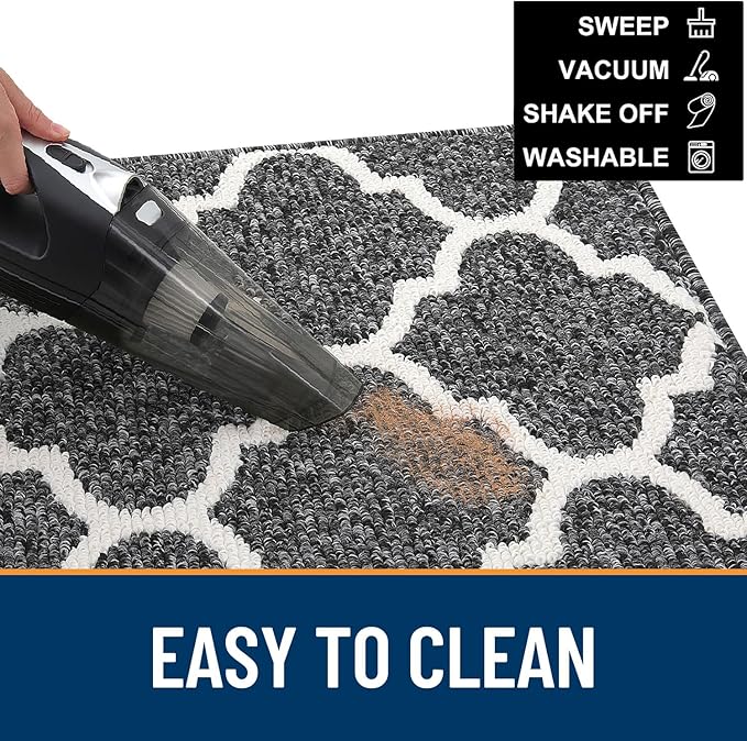 OLANLY Indoor Door Mat, 47x20, Non-Slip Absorbent Resist Dirt Entrance Mat, Washable Low-Profile Inside Floor Doormats for Entryway, Black