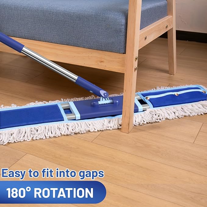 36" Commercial Dust Mop: Dry Dust Broom for Hardwood Floors Cleaning - 2 Reausable Mop Pads 59" Long Handle Heavy Duty Frame - Professional Cleaning Supplies for Hotel Warehouse School Janitor