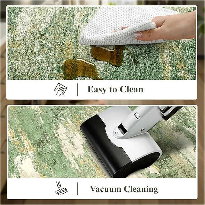 Collive Anti Fatigue Mats for Kitchens Floor, Abstract Non Skid Kitchen Rugs Sets of 2 Green Modern Standing Mat, Foam Cushioned Comfort Carpet for Office, Sink, Home Decor, 17"x59"+17"x29"