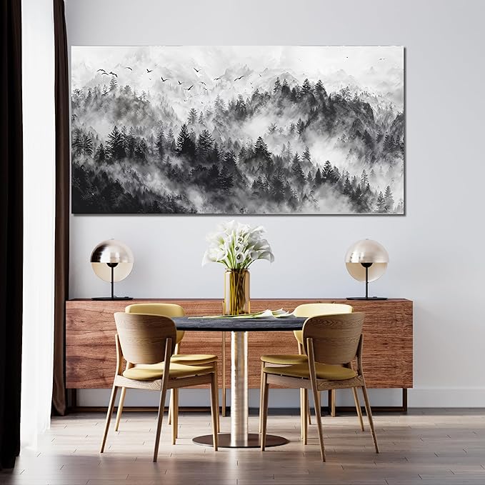 YISXINOAG Abstract Wall Art Modern Canvas Wall Art Mountain Canvas Art Wall Decor Modern Home Decor Black and White Mountain Landscape Abstract Artwork for Bedroom Ready to Hang Size 24"X48"
