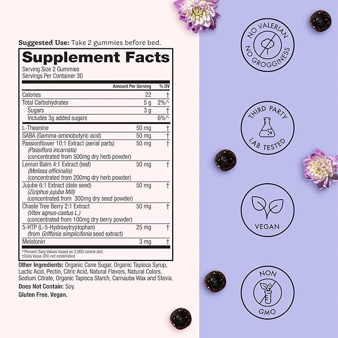 Winged Wellness Sleepyhead Natural Sleep Gummies for Women - Sleep Support Aid for Adults with 3mg Melatonin, L-Theanine, 5-HTP - Natural Gummy Supplement - Blueberry Lavender, 14 Vegan Gummies