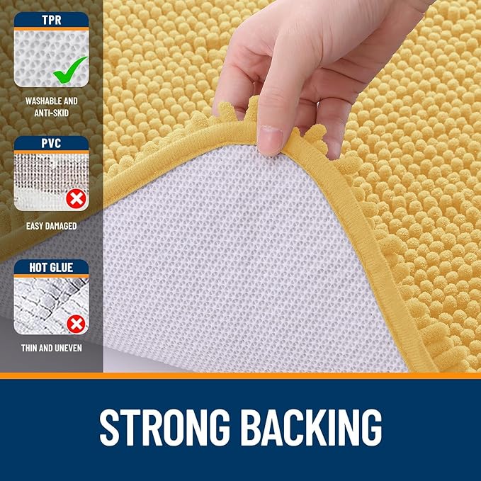 OLANLY Bathroom Rugs Sets 2 Piece, Soft Absorbent Chenille Bath Mats and U-Shaped Contour Toilet Mat Area Rug Set, Machine Washable Bath Carpet, Home Decor Accessories(24"x16"+24"x20", Yellow)