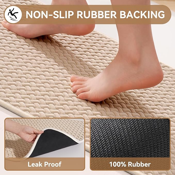 Bathroom Rugs Non Slip, Super Absorbent Quick Dry Bath Mats for Bathroom, Foam Weave Texture Thin Bath Rugs Washable with Rubber Backing Fit Under Door Outside Shower,16" x 24“