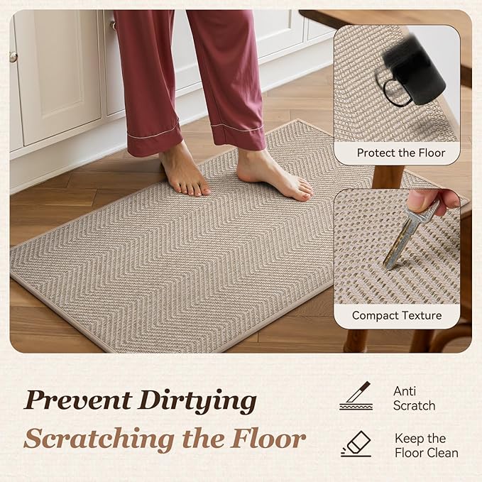 AMOAMI Kitchen Rugs and Mats, Non Slip Washable Kitchen Mats for Floor, Absorbent Quick Dry Kitchen Runner for in Front of Sink，Kitchen Rugs Sets of 2, 20"*32"+20"*47", Beige