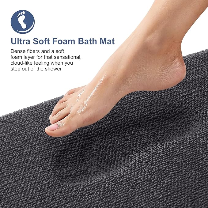 OLANLY Thick Memory Foam Bath Mat Rug 59x20, Extra Soft Absorbent Bathroom Rug, Quick Dry Bath Mats, Non-Slip, Machine Washable Carpet for Bathroom, Tub and Shower, Home Decor Accessories, Dark Grey