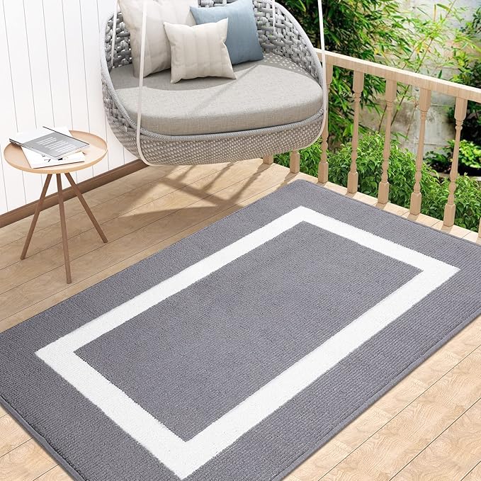 OLANLY Indoor Door Mat, 48x32, Non-Slip Absorbent Resist Dirt Entrance Mat, Washable Low-Profile Inside Entry Doormats for Entryway, Grey