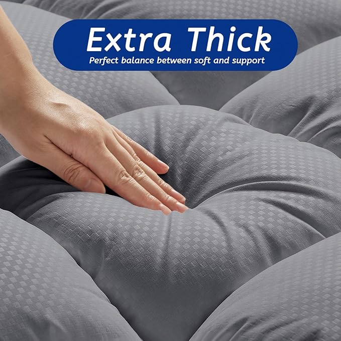 MATBEBY California King Mattress Topper, Extra Thick, Quilted Fitted, Breathable, Machine Washable, Deep Pocket, Dark Grey