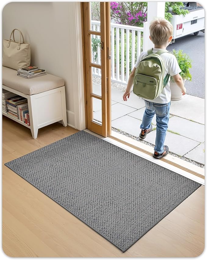 Color&Geometry Ultra-Thin Indoor Door Mat, 21"x31" Low-Profile Non-Slip Entryway Rug with Modern Geometric Texture, Washable Doormat for Entrance, Front Doors, Light Grey (FOLD)