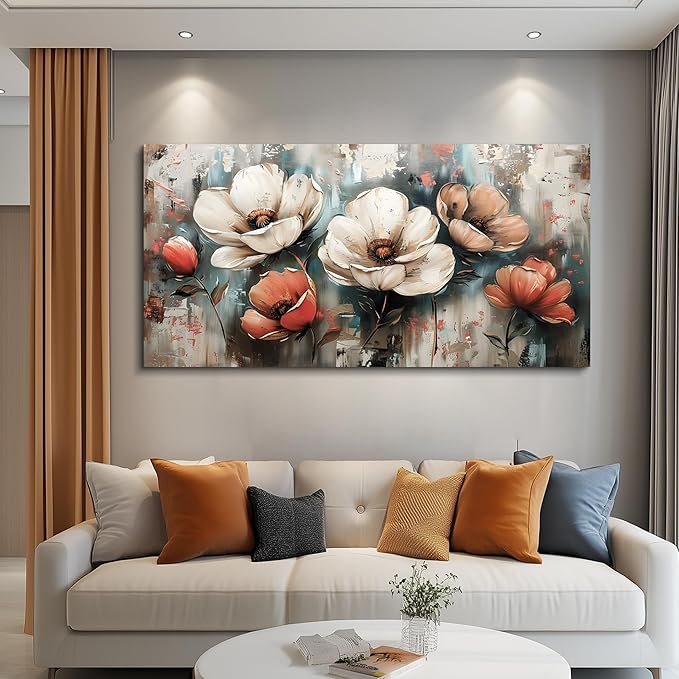 FUHAIHUA Canvas Wall Decor For Bedroom Large Wall Art For Living Room Office Decorations Boho Wall Pictures Flowers Landscape Paintings Artwork Aesthetic Posters Ready To Hang Home Decor 24x48 In