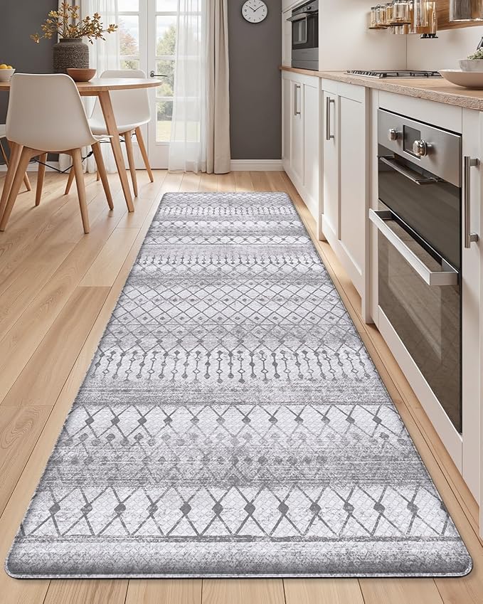 Color&Geometry Kitchen Floor Mats Anti Fatigue, Cushioned Boho Rugs,Waterproof Non Slip Kitchen Runner for Sink, Standing Mats for Office,24"x87",Grey