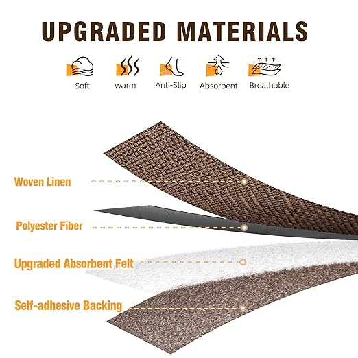 15pcs Stairs Treads and 2 Landing Carpet, Breathable Linen Stair Carpet Non Slip for Wooden Steps Peel and Stick Stairs Runner Indoor Self-Adhesive Treads Stair Covers Mat 8"X30" and 30"X30"