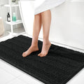 OLANLY Thick Bathroom Rugs 44x24, Extra Soft Absorbent Chenille Striped Bath Rugs, Rubber Backing, Machine Wash Dry, Bath Mats for Bathroom Floor, Tub and Shower, Home Decor Accessories, Black