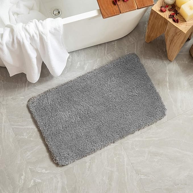MIULEE Gray Bathroom Rugs Thick Shaggy Bath Rug Mats for Bathroom Non Slip Absorbent Plush Washable Carpet Living Room Bedroom Mat Floor, 20x30 inches