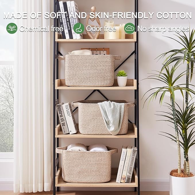 OIAHOMY Woven Storage Basket for Shelves, Rectangle Cotton Rope Baskets for Organizing, 13 x 10 x 9 in, Storage Bins for Dog Toys,Towel,Books,Gift,Grey