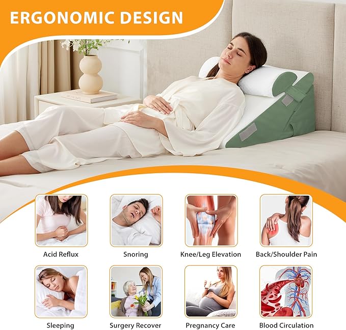 3PCS Wedge Pillow Set for After Surgery, Adjustable 9&12 Inch Bed Wedge Pillow for Sleeping, Incline Pillow Wedge for Headboard, Post Surgery, Acid Reflux, Neck&Back Support, Green