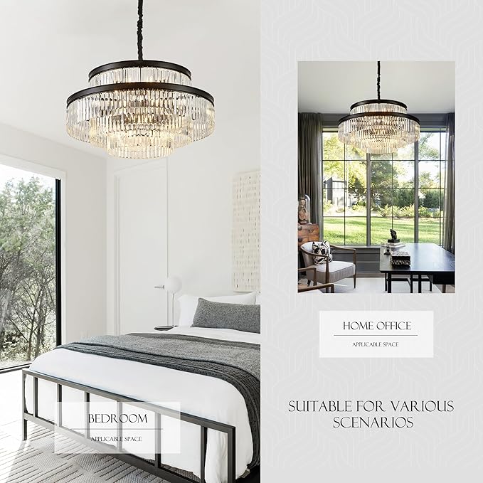 31.5" 18-Light Modern Crystal Chandelier Light Fixture Large 4-Tier Black Luxury Glam Chandeliers for Dining Room Round Hanging Pendant Lighting for Living Room Kitchen Bedroom Foyer Lobby