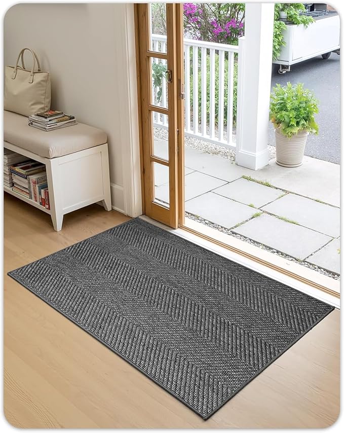 Color&Geometry Small Ultra Thin Indoor Door Mat 17"x30", Machine Washable Front Door Mat Non Slip, Low Profile Entrance Mat Indoor, Absorbent Carpet for Inside, Entry, Entryway, Dark Grey (FOLD)