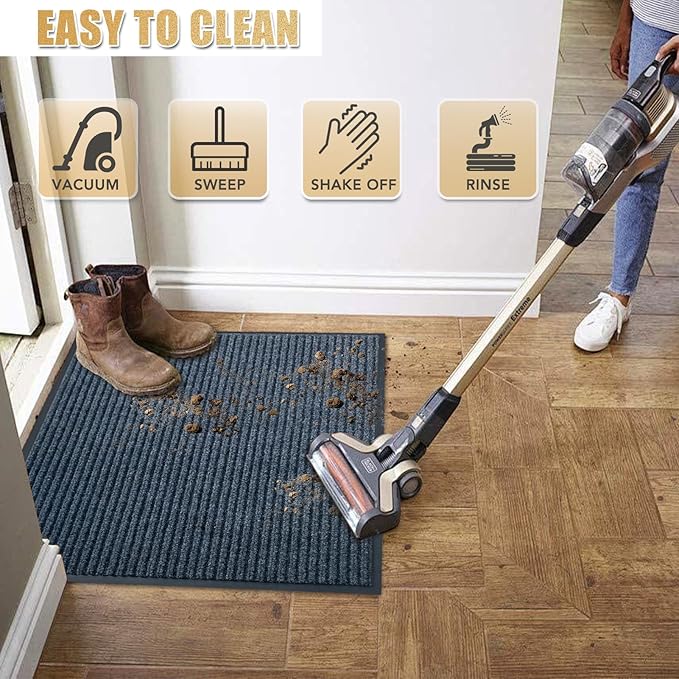 Front Door Mat,2'x3'Indoor Outdoor Door Mat,Heavy Duty Durable Welcome,Commercial Floor Mats Inside Outside Entrance, Waterproof All-Season, All-Weather Non Slip Backing Doormat for Entryway,Dark Gray