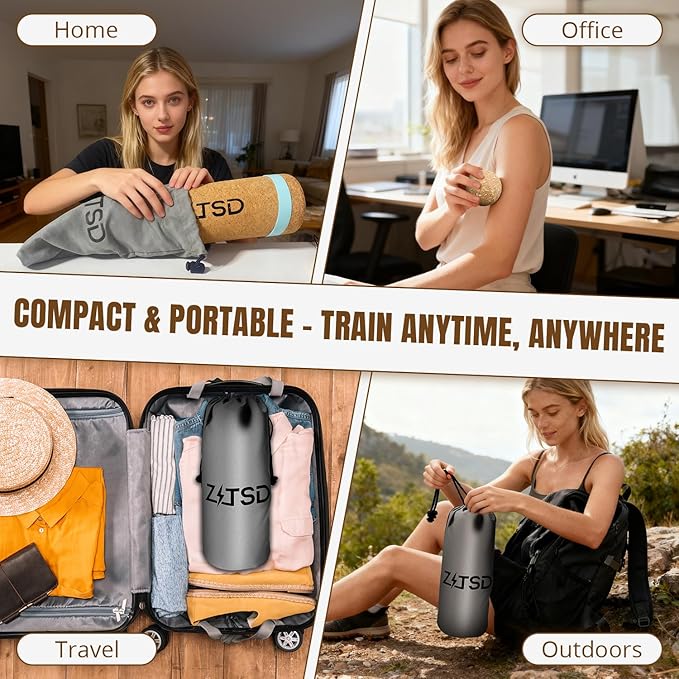 Cork Balance Board 4-in-1 Foot & Ankle Strengthener Kit, Premium Natural Cork Balance Trainer + Massage Roller & Ball, Toe Resistance Bands, Carry Bag & Exercise Guide for Mobility & Physical Therapy