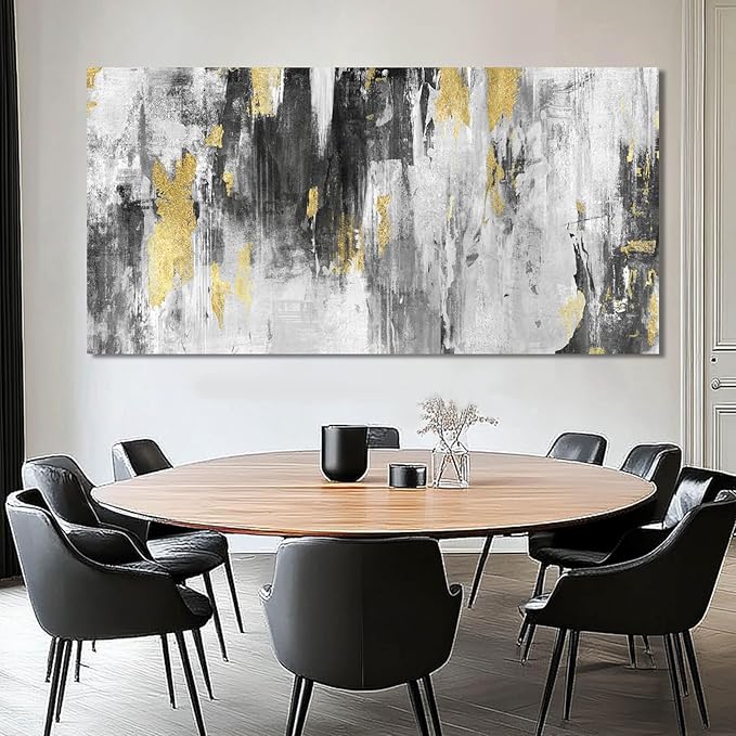 SOUGUAN Canvas Wall Art Gold Abstract Art Living Room Decor 30"x 60" Black and Grey Artwork Office Decor Large Paintings for Bedroom Home Decoration