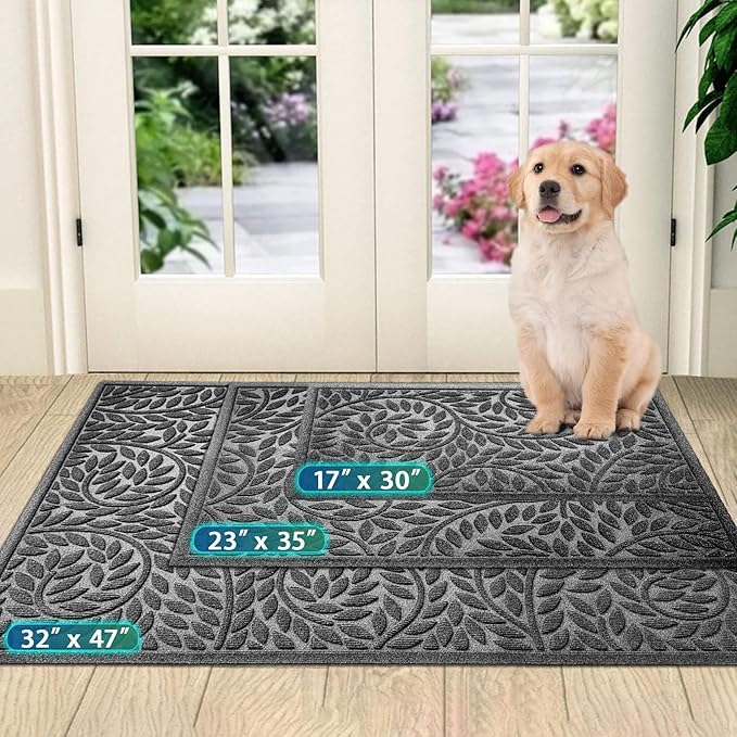 Bulijojo Front Door Mat Entrance,Durable Heavy Duty Welcome Mat,Thick Absorbent Natural Rubber Non Slip Mat,Sturdy Entryway Grey 47"x32"