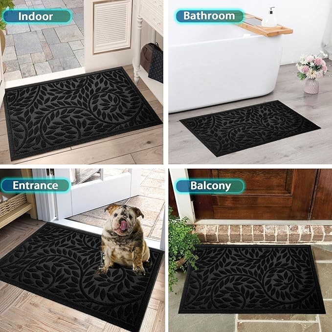 Bulijojo Front Door Mat Entrance,Durable Heavy Duty Welcome Mat,Thick Absorbent Natural Rubber Non Slip Mat,Sturdy Entryway Black 23"x35"