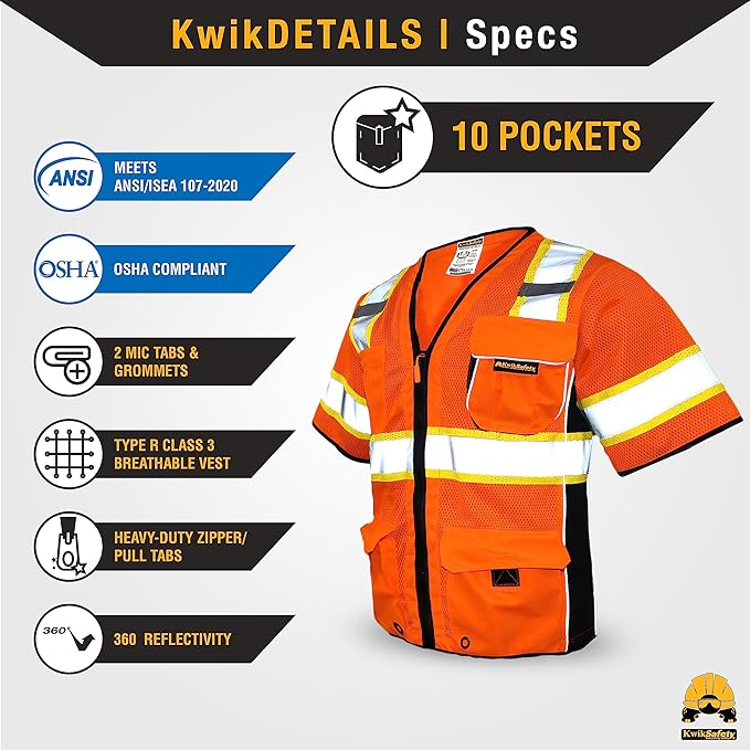 KwikSafety - Charlotte, NC - Men's & Women's Class 3 Safety Vest PPE Hi Vis Reflective ANSI OSHA
